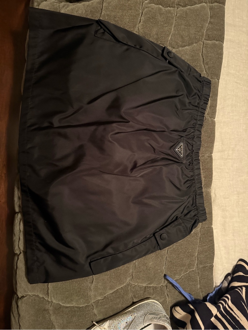 Prada Black Mini Skirt with Elastic Waist and Triangle Logo